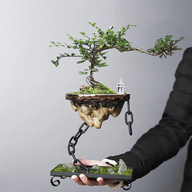 Unique Outdoor Pots Desktop Planters Iron Ceramic Planters Rocky Chain  Hanging Outdoor Pot Iron Ceramic Indoor Desktop Ornament