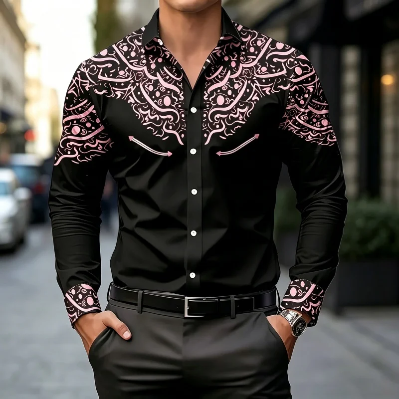 Black and White Contrast Print Shirt, Slim Fit, Trendy, Casual Top for Multiple Occasions view 2
