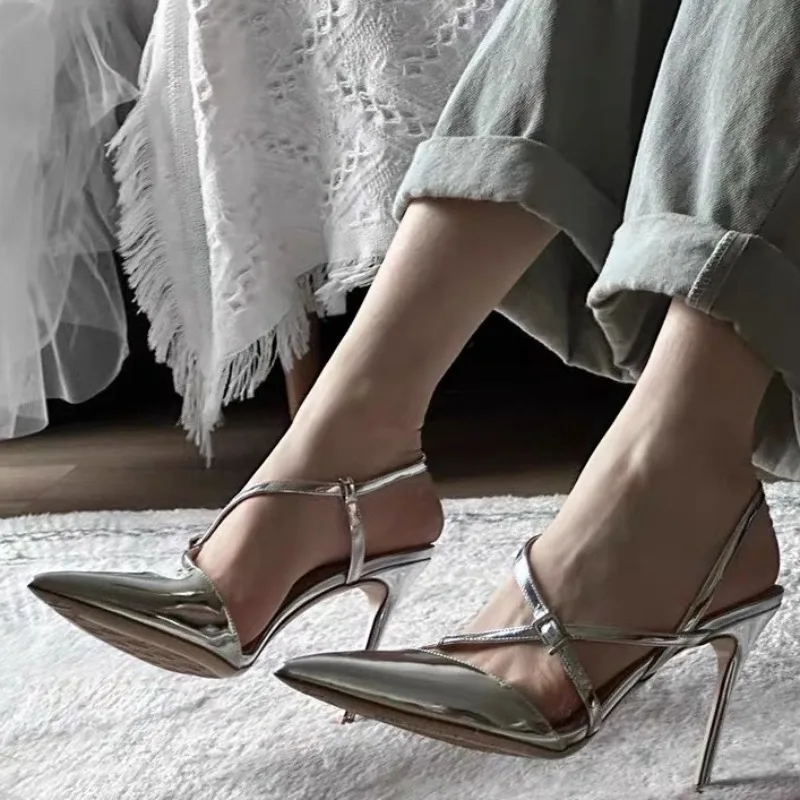 

2025 женские летние туфли на высоком каблуке, женские модные туфли с пряжкой и острым носком, женские туфли на высоком каблуке, роскошный женский дизайн, Zapatos De Mujer