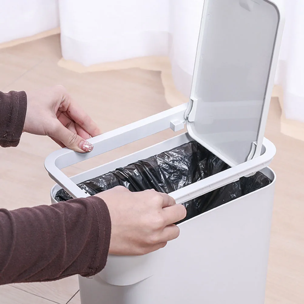 

Press Type Trash Can Dust Bin Kitchen Bathroom Office Waste Basket Grey Lid Airtight No Smell Plastic Bag Compatible