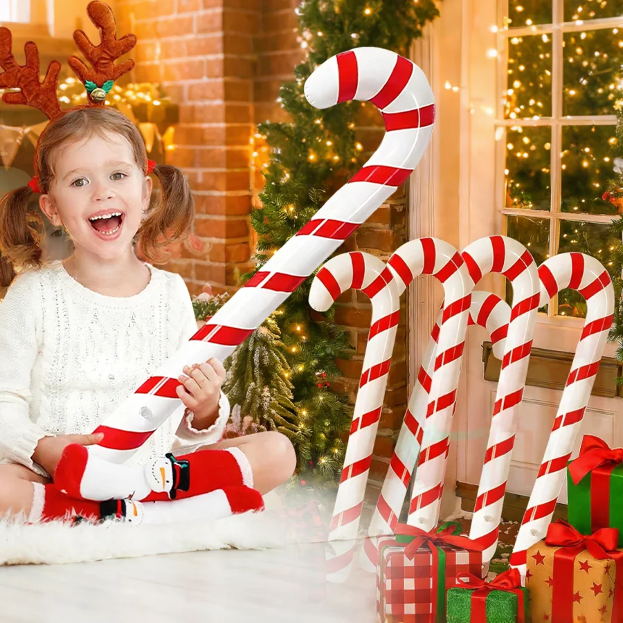 1-10PCS 35 Inch Inflatable Christmas Candy Cane for Christmas Decorations, Outdoor Holiday Decorations Christmas New Year Gifts