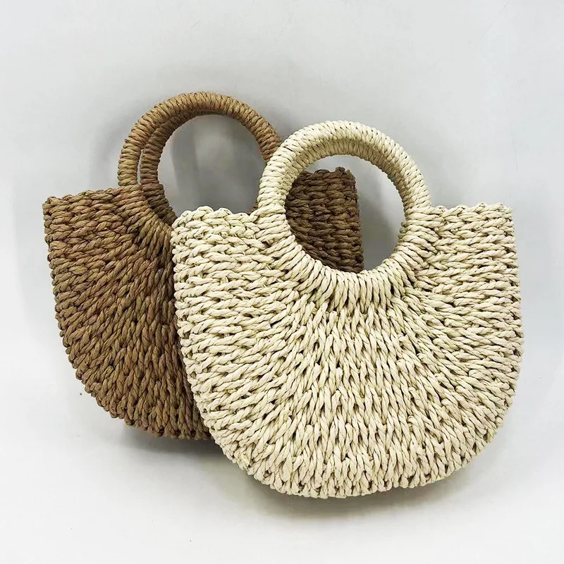 

Handwoven Straw Rattan Half-Moon Beach Handbag Large Capacity Women Summer Hollow tote Outdoor hand bags