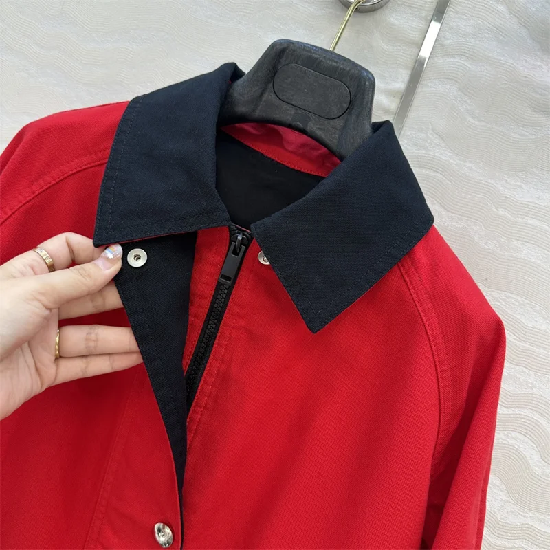 Veste femme nouveau automne 2025 couleur bloquant patchwork revers haut à manches longues haute qualité pur coton manteau femme vêtements d'extérieur