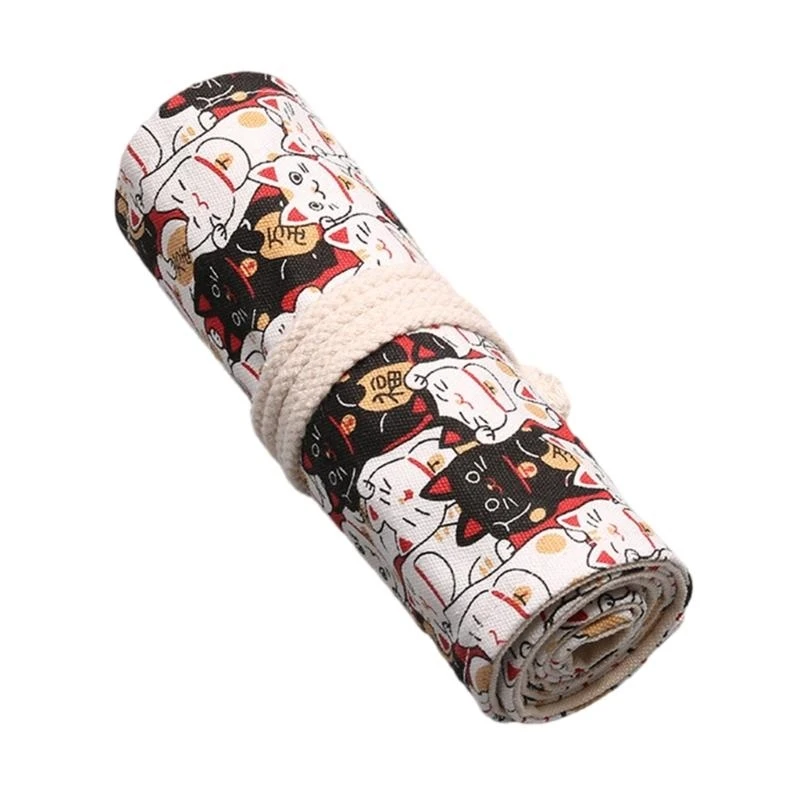 

12/24/36/48 Holes Roll Bag Lovely Animal Pencil Wrap Large Capacity Pencil Case