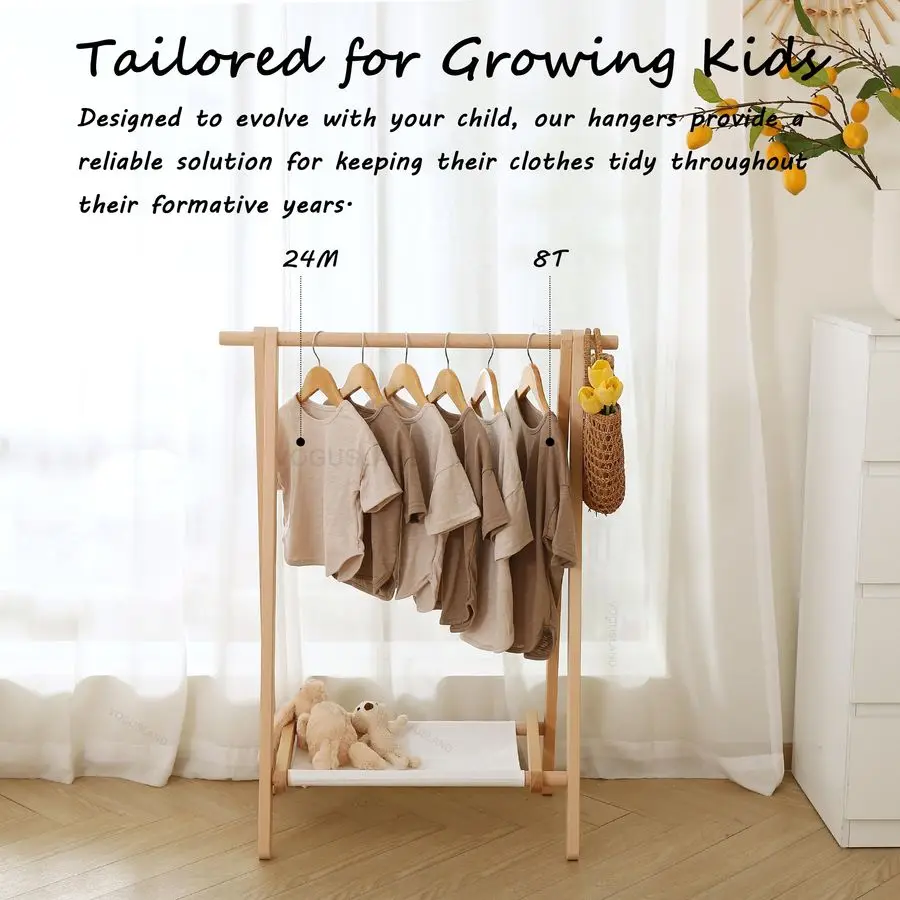 Dress up Rack, Child Garment Rack, Kids Clothing Rack with Storage Shelf Natural Beech, 29.5 L x 14.5 W x 40 H
