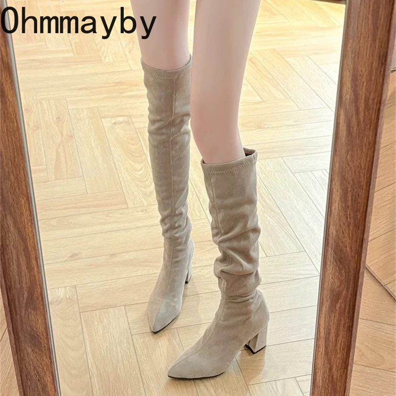 

Winter Fashion Stretch Fabric Women Over The Knee Sock Boots Street Style Thick Heel Party Stripper Female Silm Long Booties