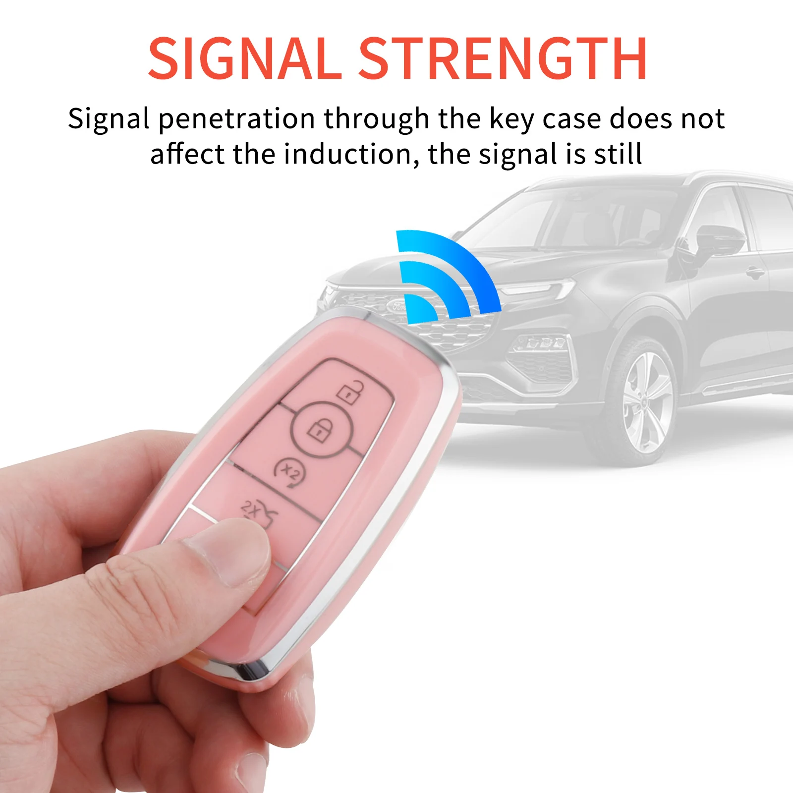 for Ford Key Fob Cover with Keychain, Pink Soft TPU Key Case Protection Fit for Edge Escape Expedition Explorer Fusion Mustang R