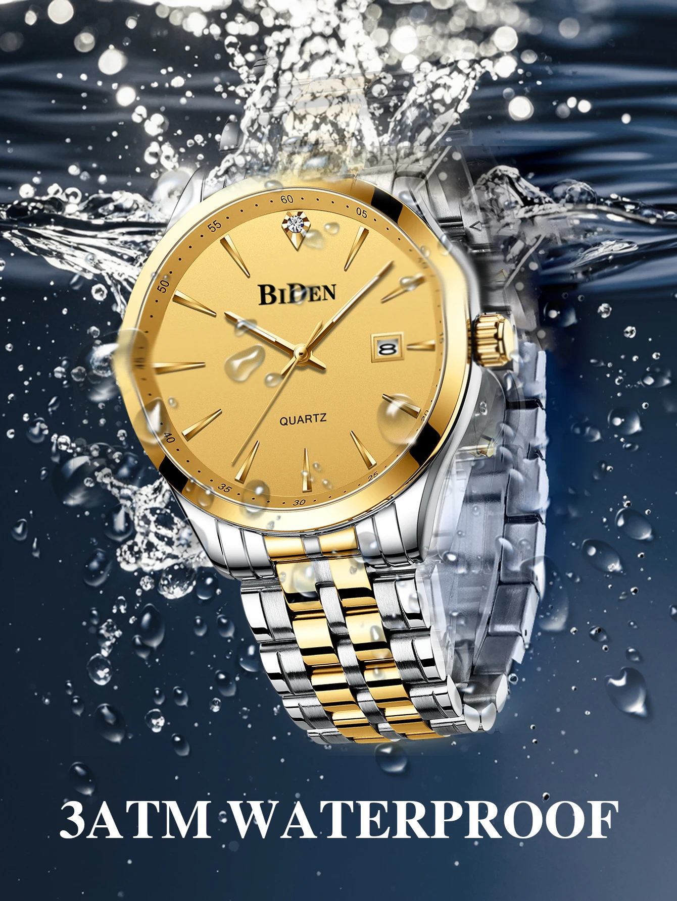 BIDEN Top brand men\'s watch, casual business waterproof date quartz watch, Stainless steel strap ，quality men\'s gift