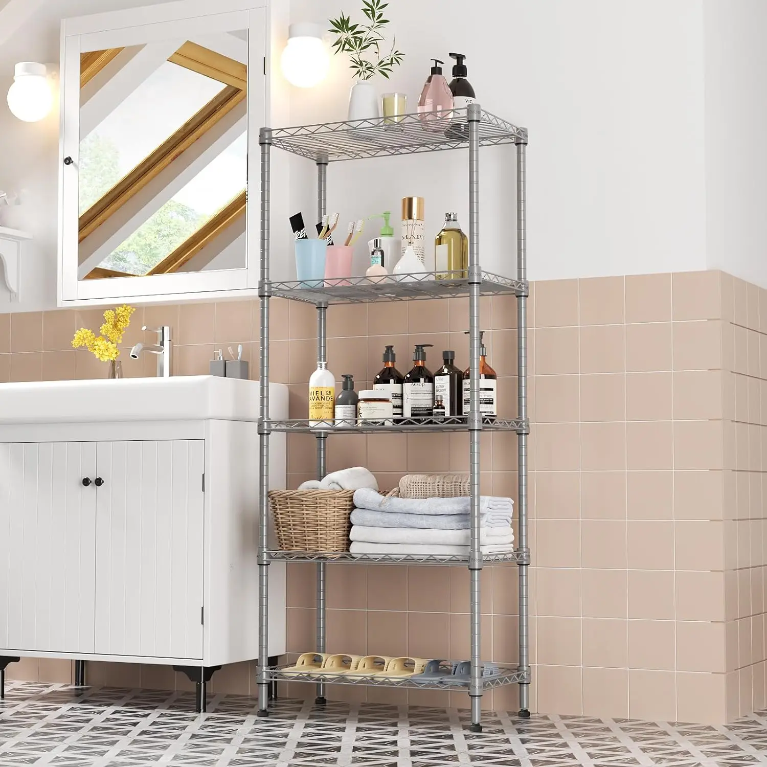 Imagem -02 - Metal Wire Shelving Unit para Pantry Cloconjunto Prateleiras de Armazenamento para Cozinha Lavandaria Prateleiras Tier 660lbs Capacidade