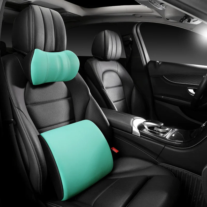 Neck Pillow For Car Designer Memory Cotton Auto Pillow Case Mesh Front Lumbar Support Backrest Headrest Waist Cushion Cover Set