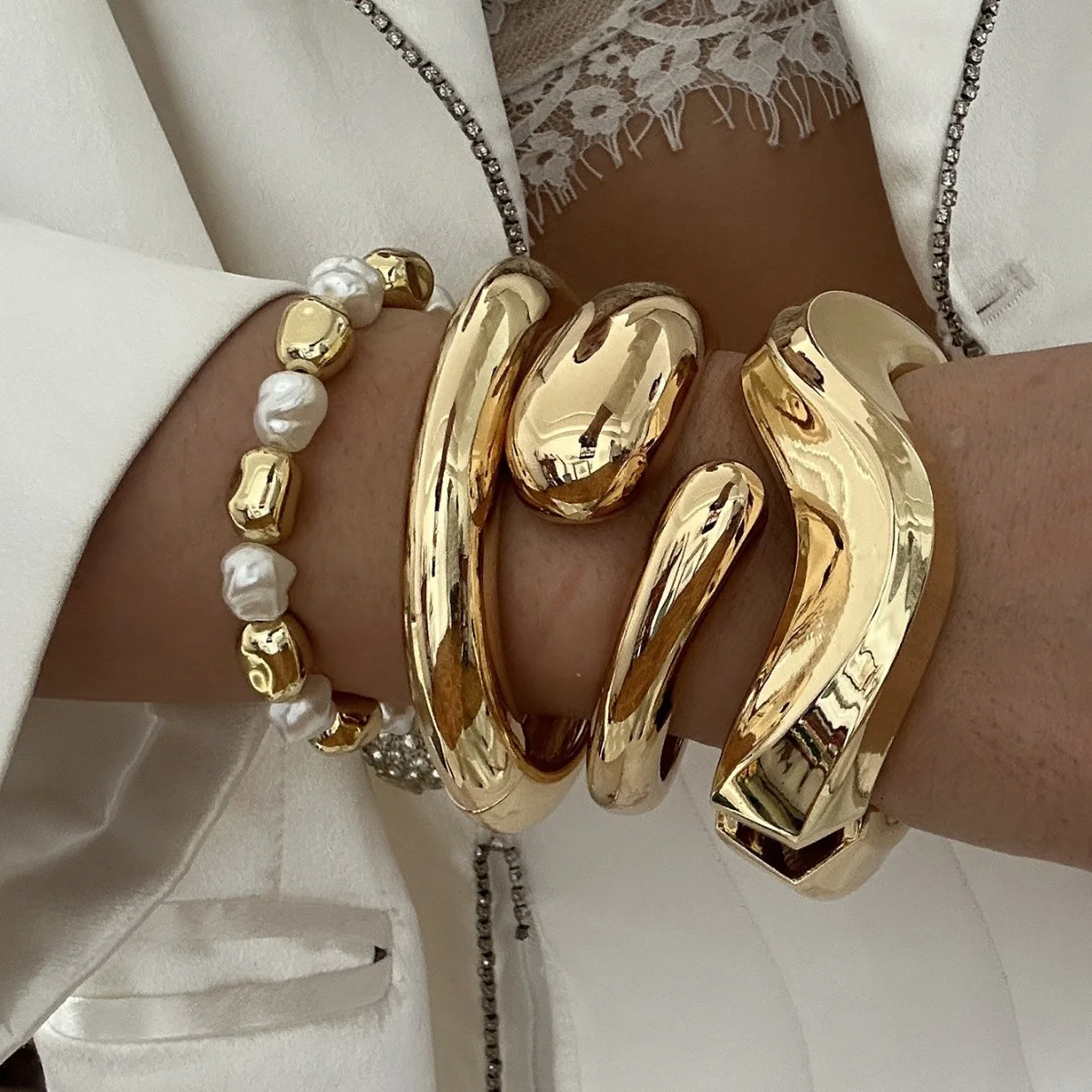 Fashion Exaggerated Wide Cuff Irregular Geometric Gold Color Chunky Bangles Bracelet for Women Men Punk Hip Hop  Jewelry Gift
