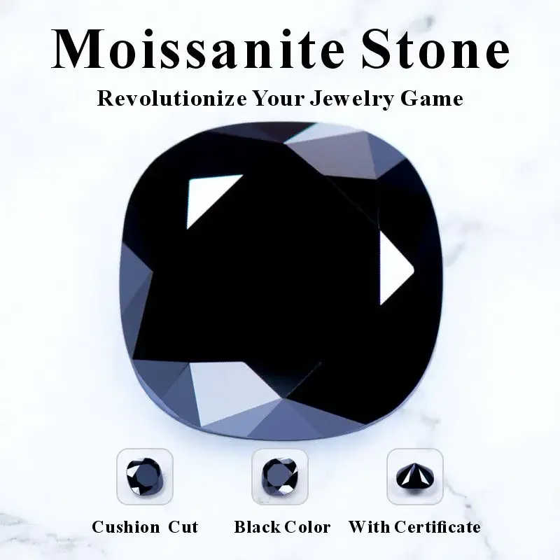 

Natural Black Color Cushion Cut Moissanite Stone Artificial Gemstone DIY Ring Necklace Earrings Main Materials with Certificate