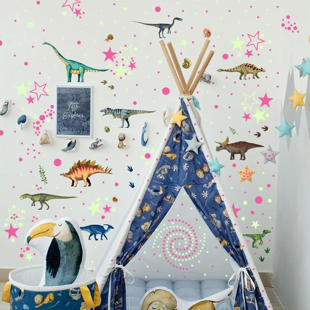 

Dinosaurs Stars Dinosaur Nightglow Wall Sticker Luminous Detachable Dinosaur Themed Wall Decals Self-adhesive Waterproof