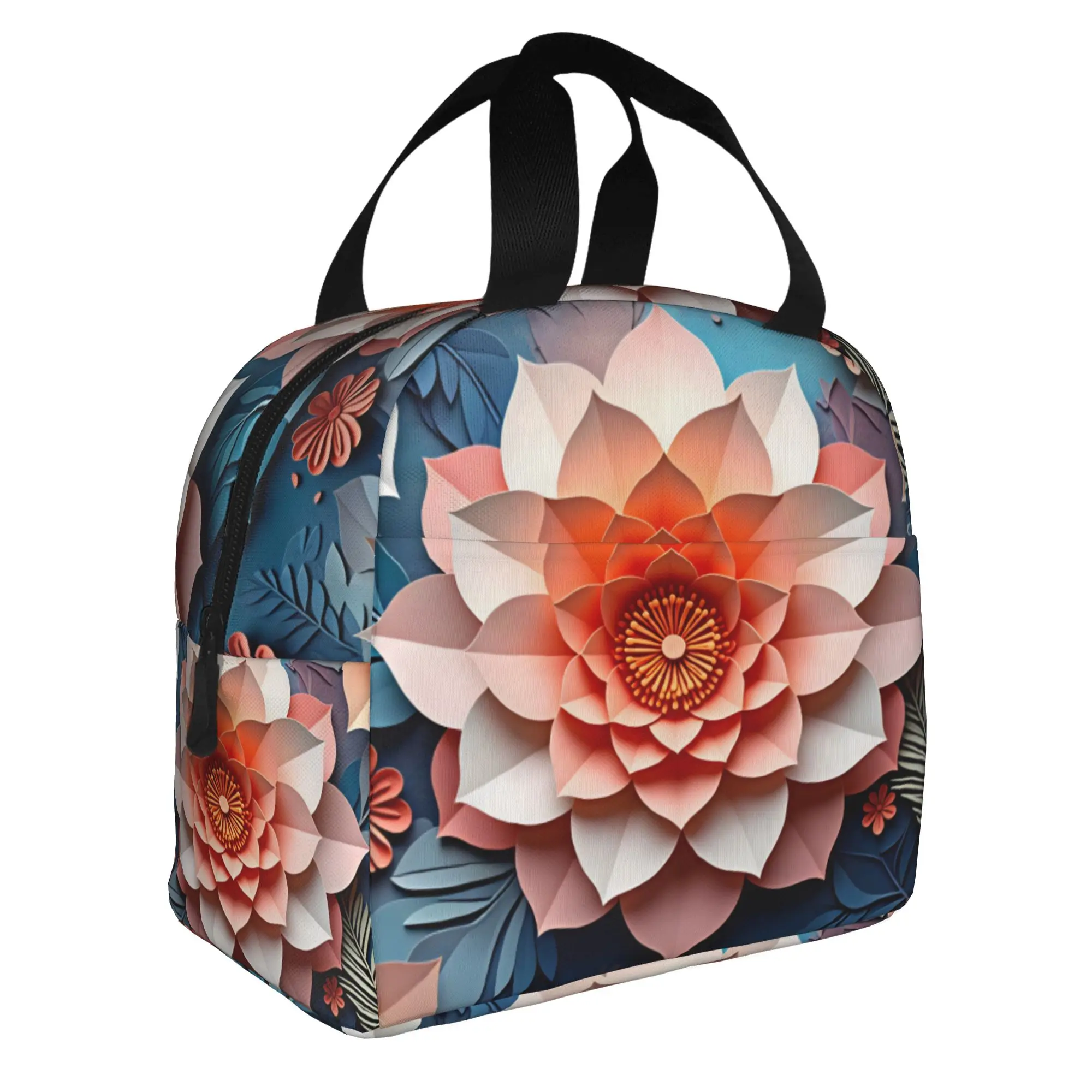 Fashion Trend 3D Flowers Insulated Lunch Bags for Luxury High 3D Floral Resuable Thermal Cooler Food Lunch Box Work School