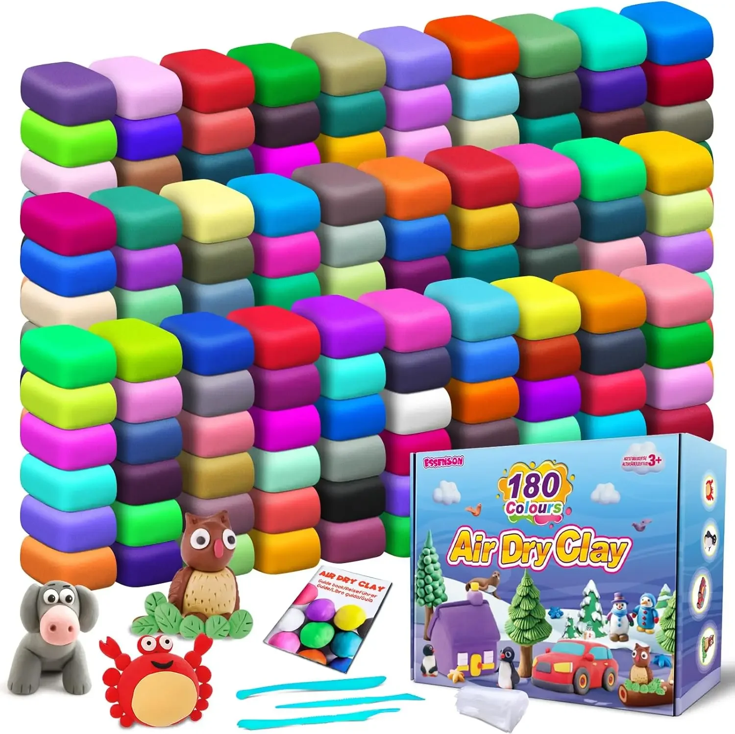 

Air Dry Clay 180 Colors, Modeling Clay for Kids, DIY Molding Magic Clay with Tools, Toys Gift for Ages 3-8