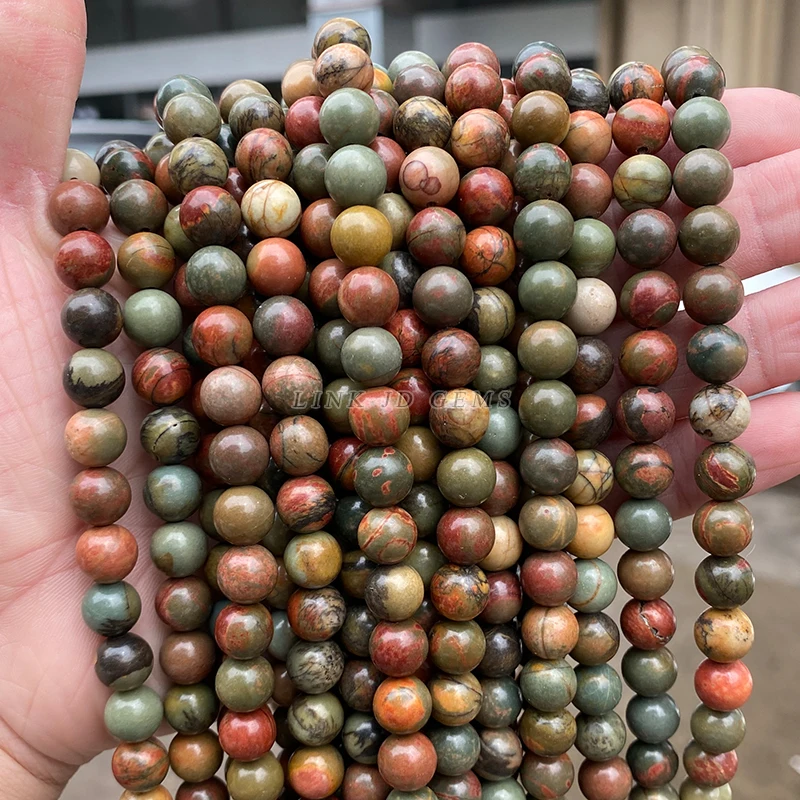 الجملة الحجر الطبيعي الأحمر الصنوبر الفيروز حبة الجولة فضفاض خزر عازل لصنع المجوهرات سوار ذاتي الصنع إكسسوارات عقد #2