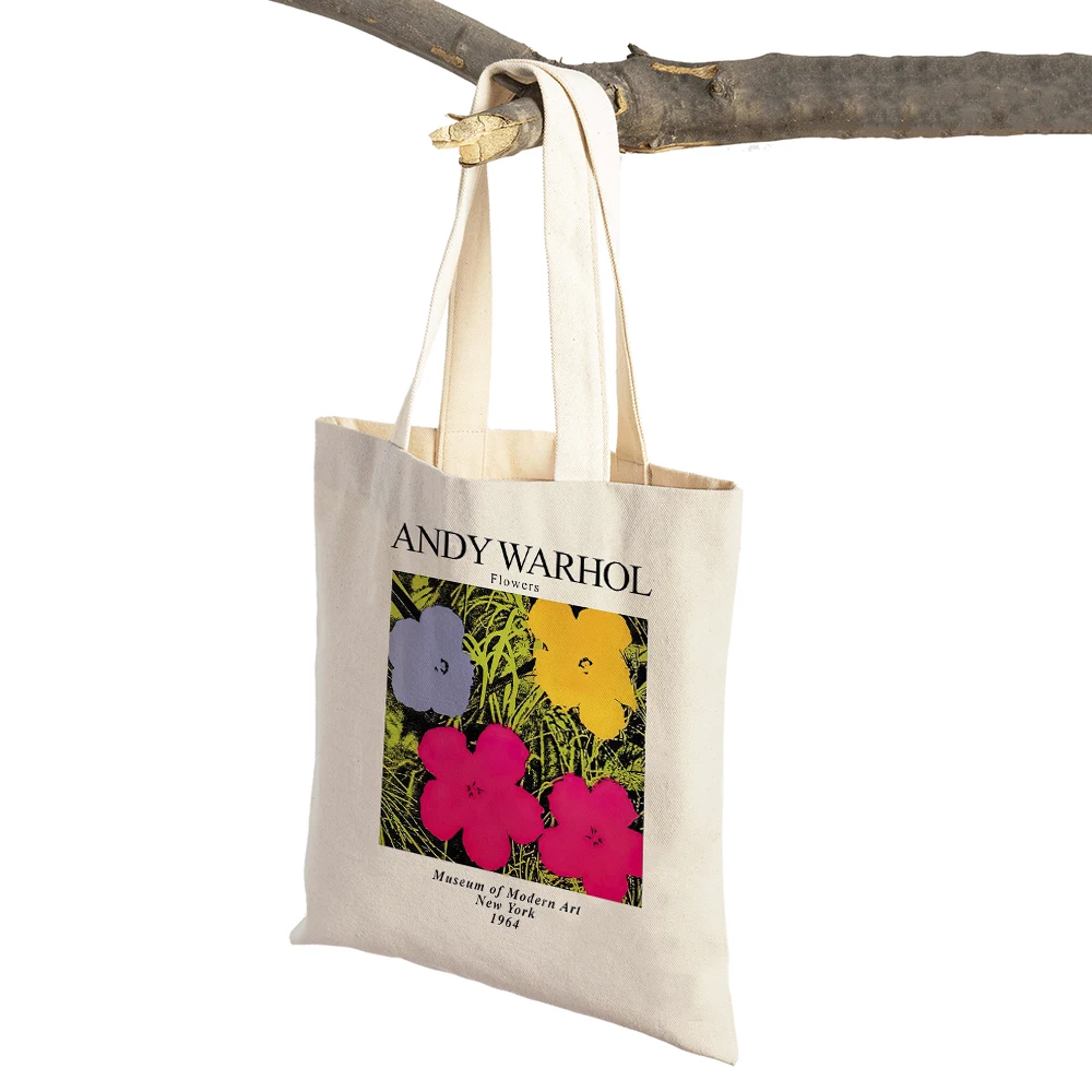 Vintage Art Andy Warhol Shoulder Shopper Bag Abstract Women Shopping Bags Double Print Casual Lady Canvas Tote Flowers Handbags