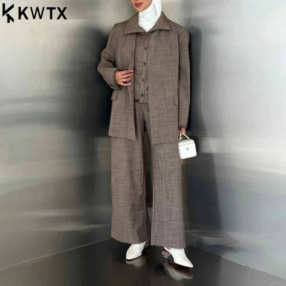 

KWTX женский брючный костюм из 3 предметов с принтом тай-дай, новый винтажный пиджак с v-образным вырезом, широкие удобные элегантные осенне-зимние повседневные офисные наряды