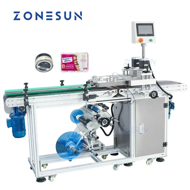 ZONESUN Vertical Automatic Bottle Jar Box Bottom Flat Surface Labeling Machine Label Applicator