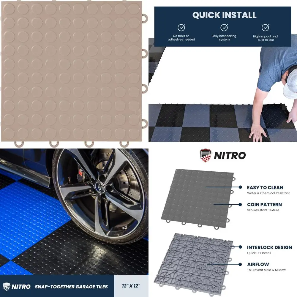 بلاط أرضيات بلاستيكي متشابك غير قابل للانزلاق، نمط عملة 12 × 12، حصيرة أرضيات المرآب، رمل الصحراء، تركيب سهل معًا #1