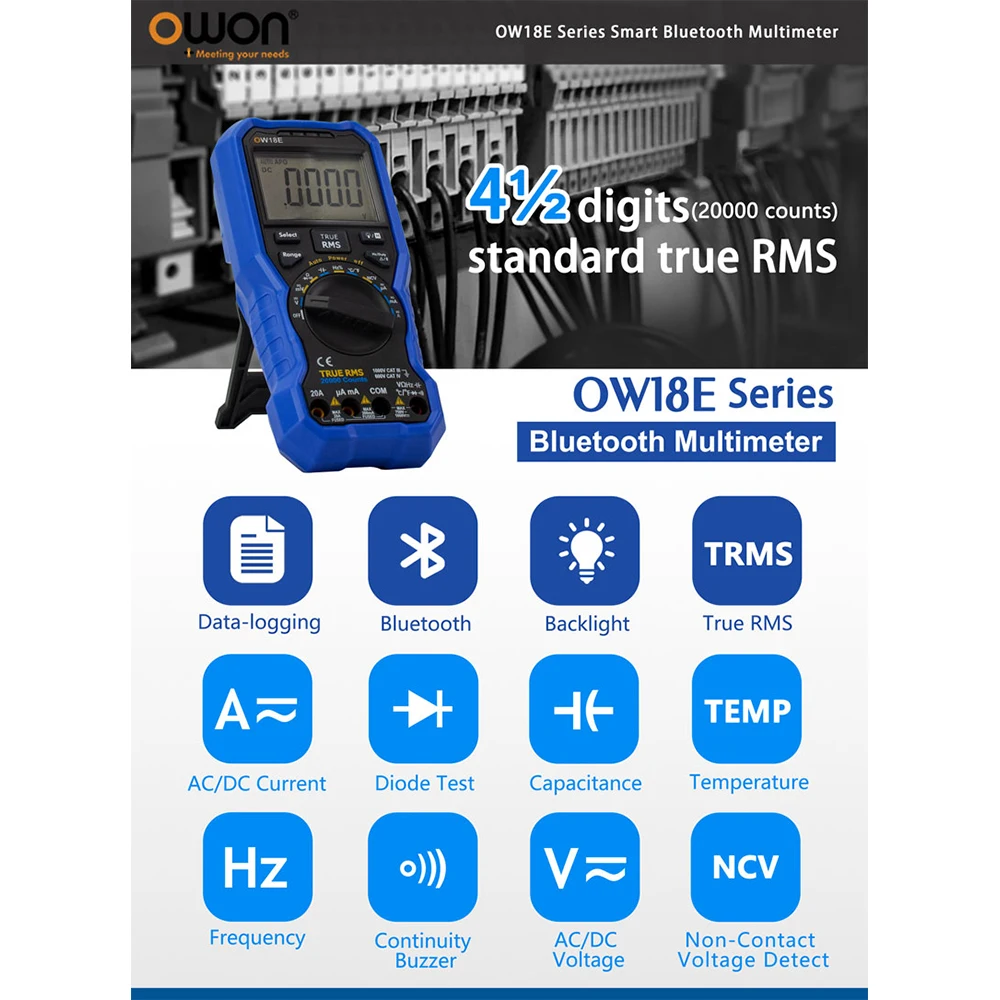 OWON OW18D OW18E 4 1/2 Digits Handheld Digital Multimeter True RMS Test 20000 Counts Flashlight Function Multimeters Digital