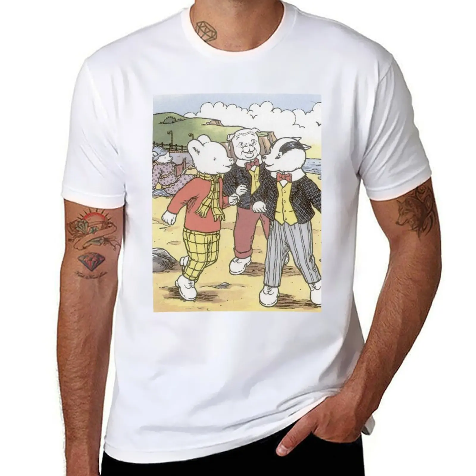 

Rupert Bear, Bill Badger, and Algy Pug T-Shirt cotton t shirt pack man t shirt summer T-Shirt