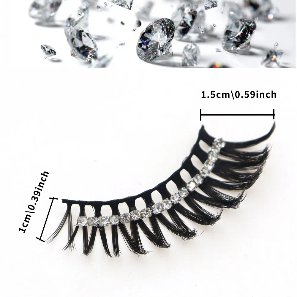 Silver Diamond Eyelashes Pair Sparkling Fake Mink Lashes for Party Date Halloween Christmas Makeup