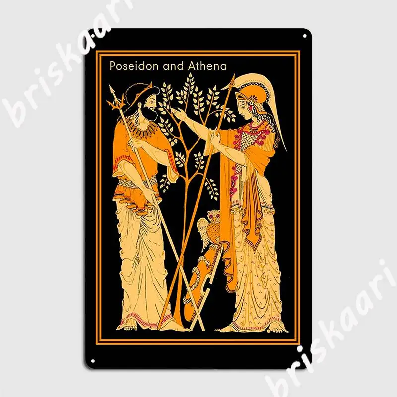 Poseidon And Athena Vintage Greek God And Goddess Print Metal Plaque Poster Plaques Wall Pub Customize Tin Sign Poster