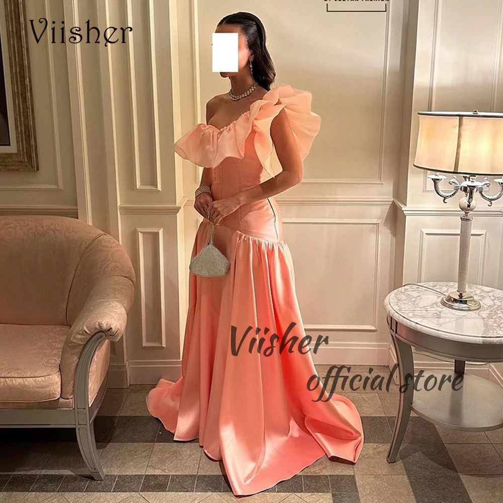 

Coral Satin Mermaid Evening Prom Dresses One Shoulder Arabic Dubai Formal Dress Floor Length Elegant Occasion Party Gowns 2024