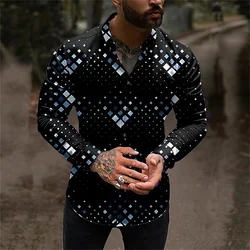 Erkek gömleği grafik küp 3D baskılı gömlek casual uzun kollu düğme üst giyim moda tasarım parti topu gömlek yaz 6XL