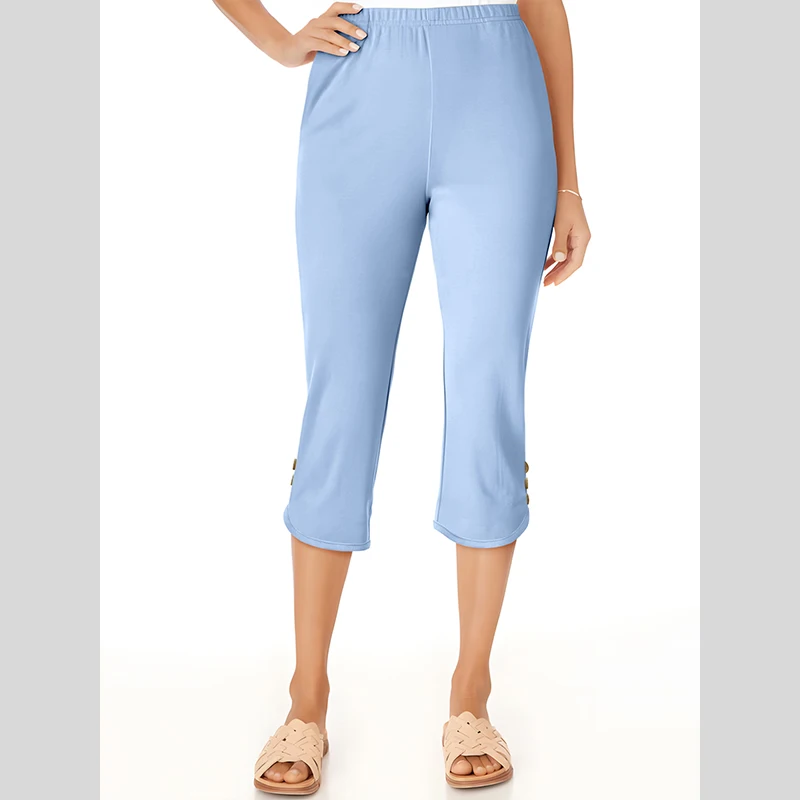 Summer Female Pant Thin Knit Solid Colour 7- Minute Trousers Commuter Womens Midi Pants
