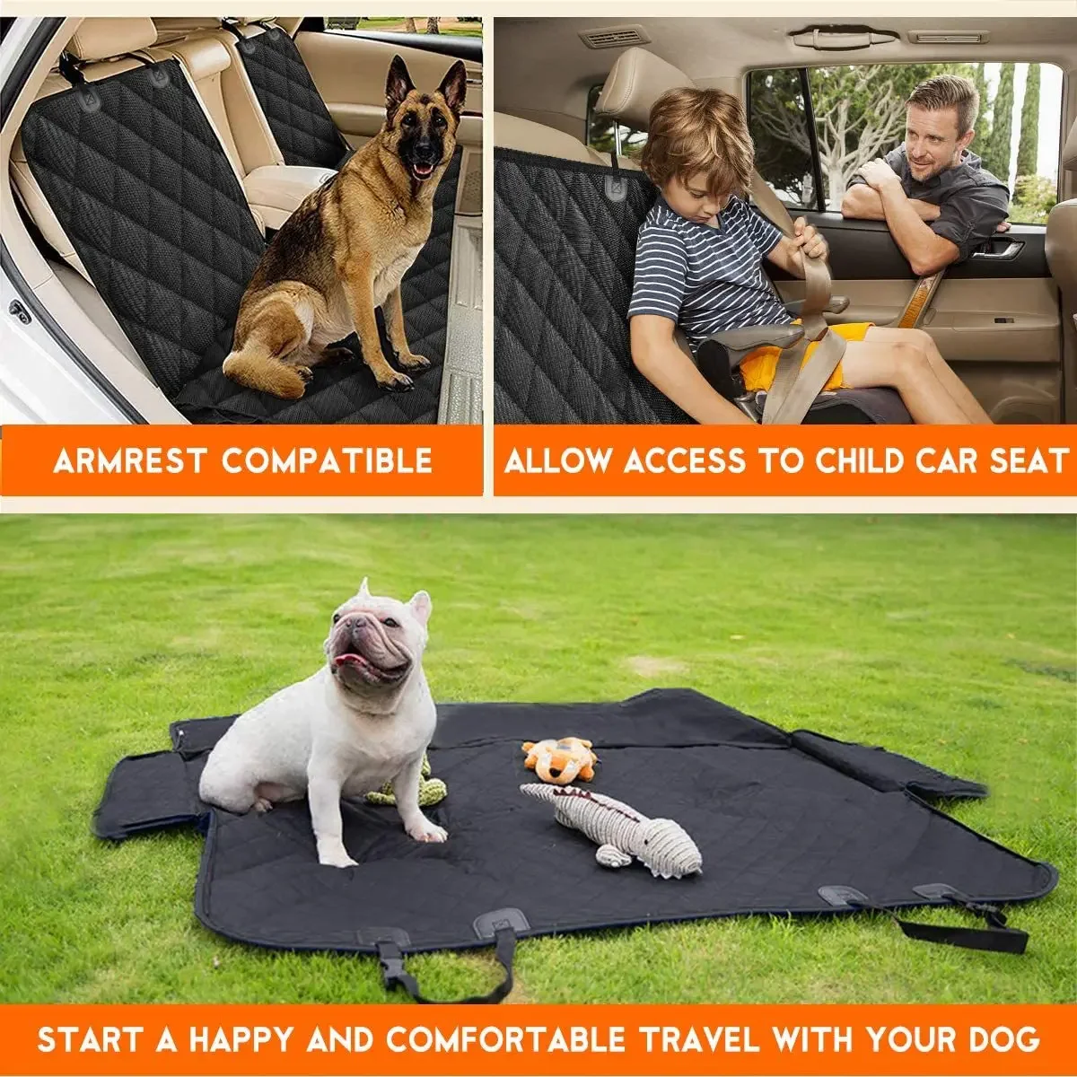 Dog Car Rear Seat Protective Cover Waterproof Dirt Resistant Pet Seat Cover Black Shoulder Strap Hammock Pet Travel Mattress