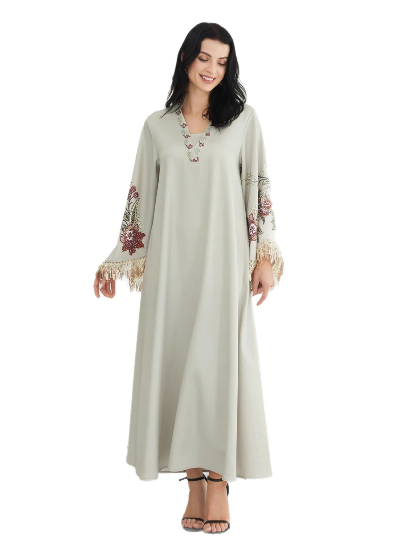 Eid Abaya femmes Robe musulmane imprimé gland dubaï robes Largos robes longues caftan Robe arabe fête Caftan Jalabiya Ramadan 2025