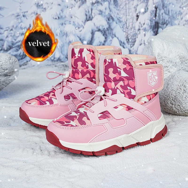 

Winter Velvet Snow Boots Kids Fashion Pink Plush Boots For Girls Boys Cotton Boots Outdoor Warm High Top Children's Sports Shoes