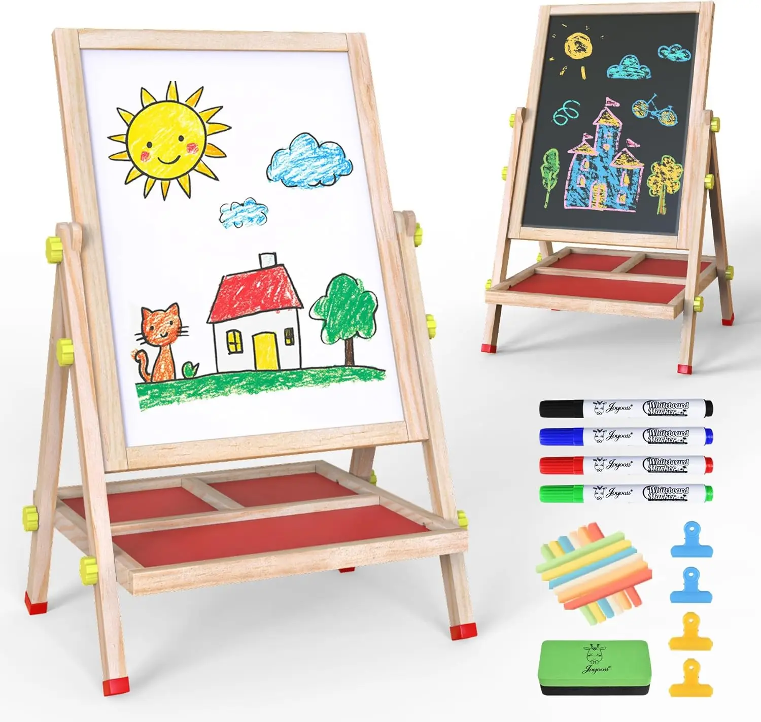 

Adjustable Kids Art Easel with Magnetic Whiteboard & Chalkboard - Drawing Board for Ages 4-12