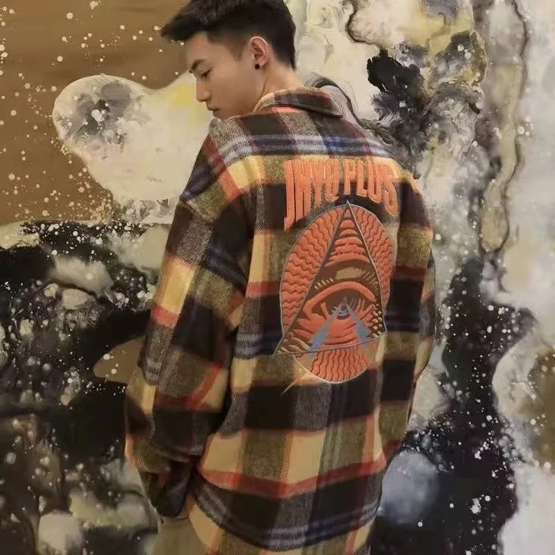 

2024, осень-зима Thiened Long Sve, мужская клетчатая вышивка, большой размер 250, модная брендовая повседневная верхняя одежда