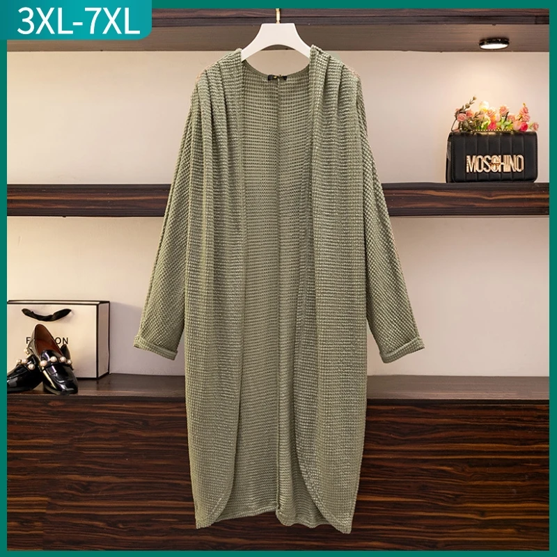 New 2022 Autumn Winter Plus Size Knit Shirt For Women Large Size Long Sleeve Loose Green Cardigan Coat 3XL 4XL 5XL 6XL 7XL