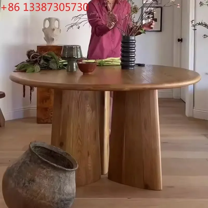 Wabi Sand Wind Ash Wood Solid Wood Round Dining Table Household Small Unit Premium Dining Table