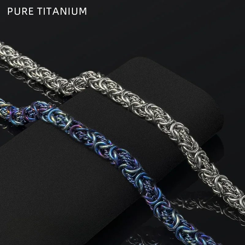 Fashion Handmade 9mm TA1 Pure Titanium Link Chain Necklace for Men Women Dragon Ti Anti-Allergy Bracelet Twist Chain Necklaces