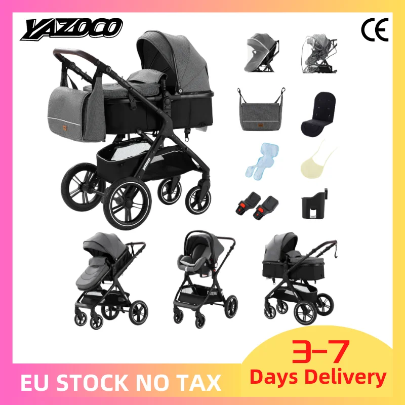 Système de voyage 3-en-1 pour bébé : poussette, landau et siège inclinable, pliable, haute position,