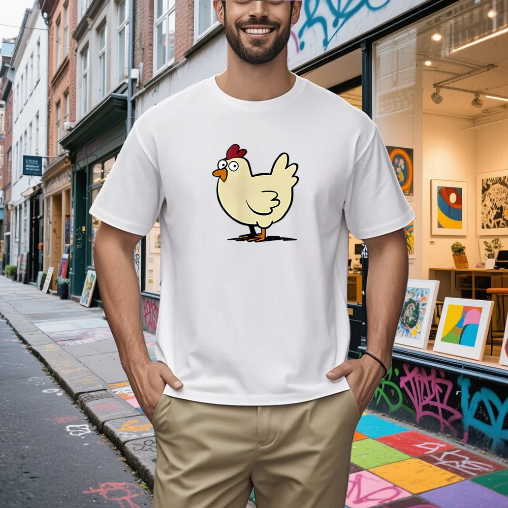 Chicken Game Pattern Men's Printed T-Shirt - Casual Round-neck Tops Tees Loose-Fitting Comfortable Trendy Short-Sleeved Shirts
