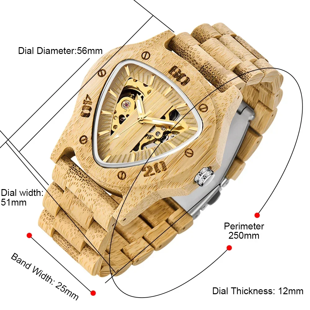 

Мужские часы цвета хаки с треугольным дизайном 2025 года — уникальные полые деревянные автоматические механические модные деловые часы