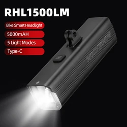 ROCKBROS Bicycle Light 1500LM Aluminum Alloy Type-C Charging Smart Bike Front Lights Hanging Version LED Lamp Cycling Headlights