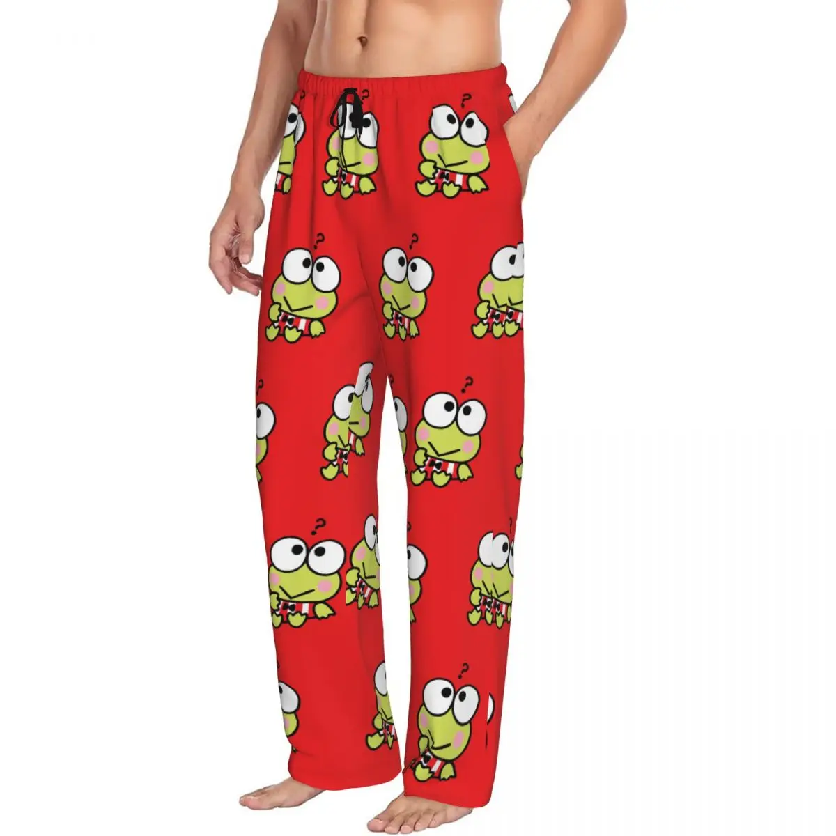 Pantalones de pijama Keroppi de rana de ojos grandes personalizados para hombre, pantalones de dormir clásicos con estampado de cómic y bolsillos