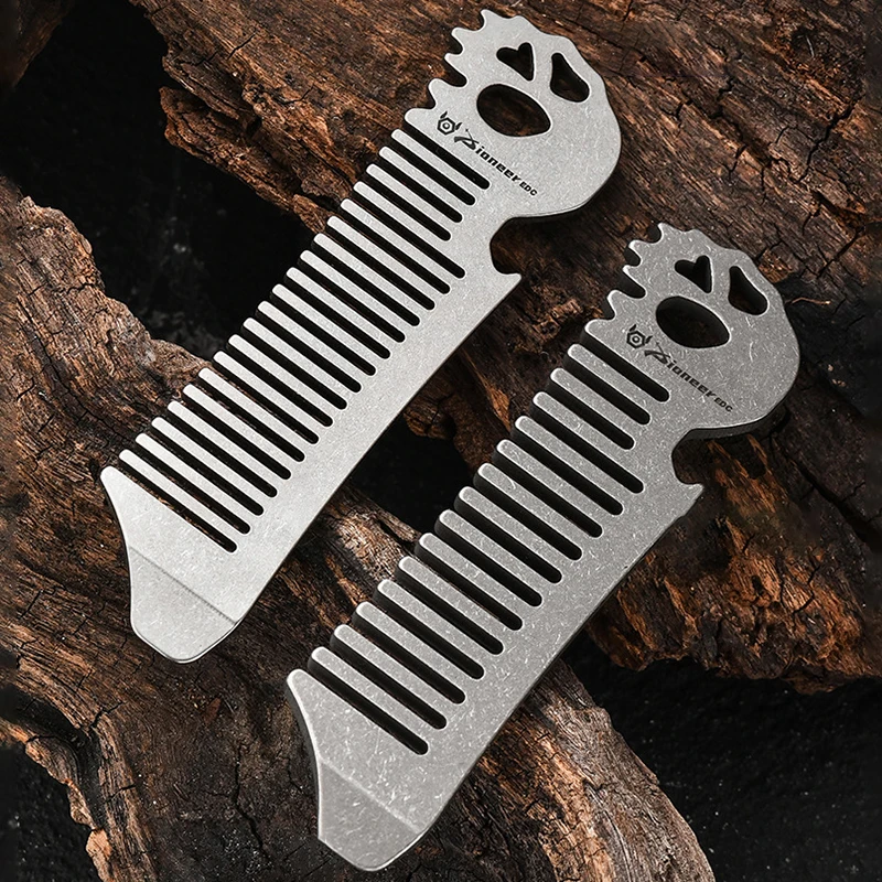 Titanium Alloy 20 Teeth Comb Multifunctional Bottle Opener Anti-Static Portable Men Oil Head Styling Pocket Comb EDC Tool