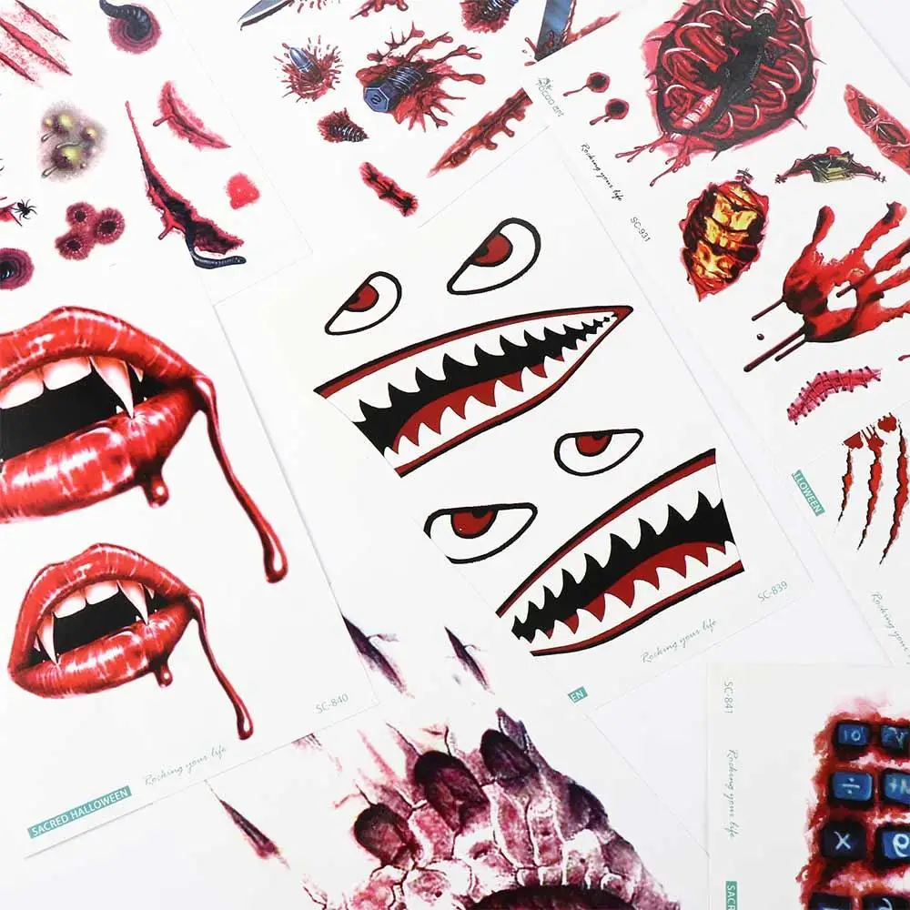 페이스 패치 할로윈 임시 문신 방수 사실적인 문신 스티커 거미 흉터 DIY 흉터 거미 디자인