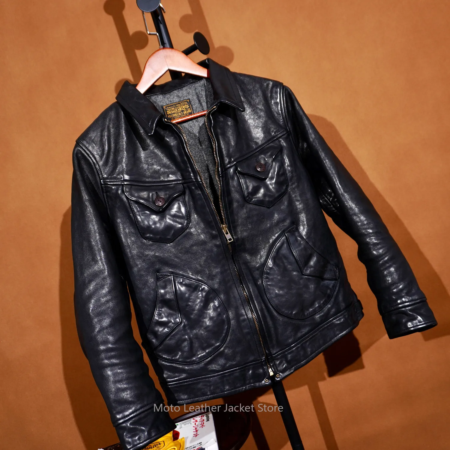 

1.6MM Heavy Washed Full Vegetable Tanned Horsehide Mendoza Leather Jacket Men Vintage Motorcycle Biker Genuine Leather Coat