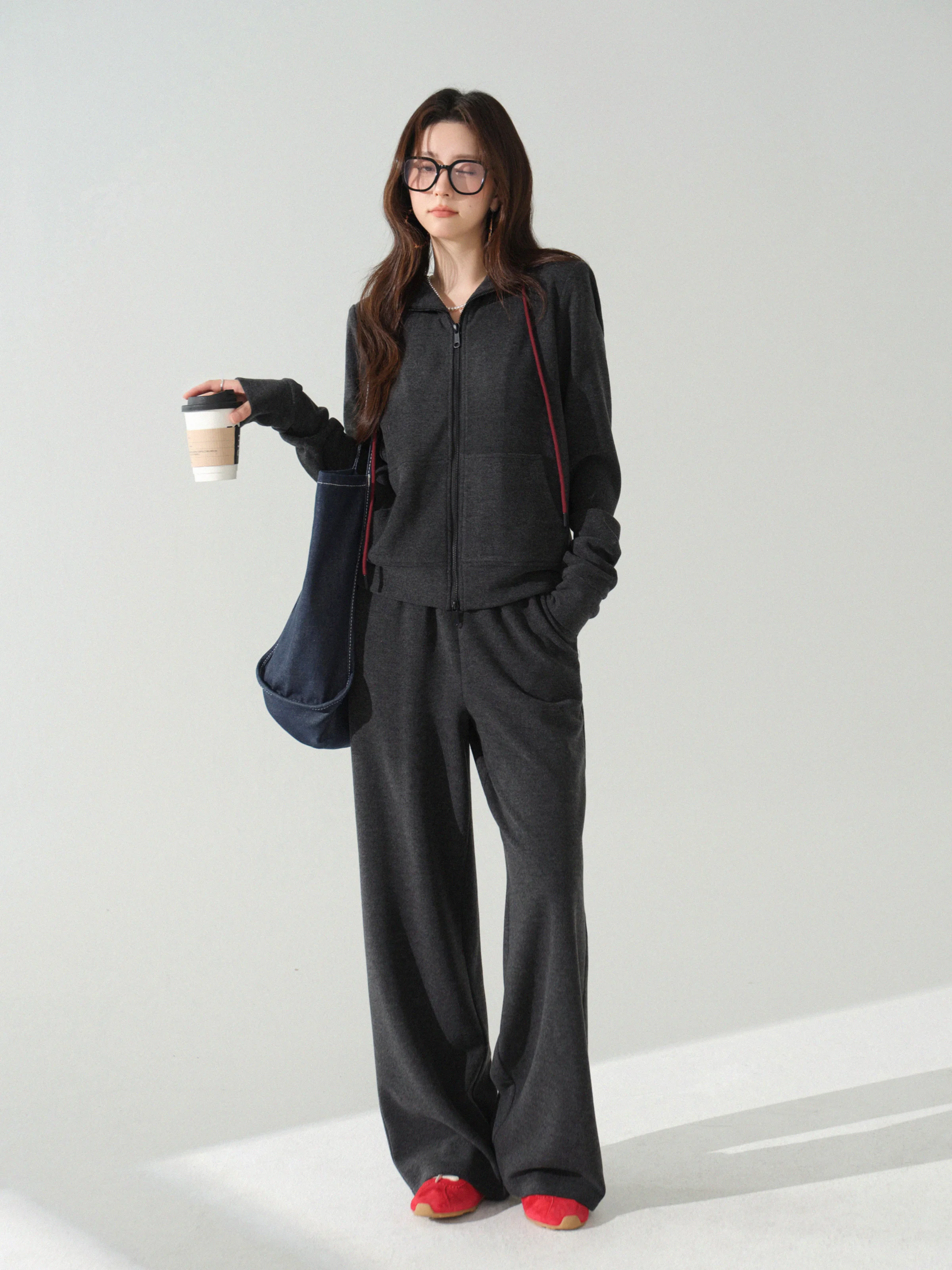 Two Piece Tracksuit Set Casual Zip Up Hoodie and Elastic Waist Wide Leg Pants Women Soft Stretchy Sportswear Outfit for Daily