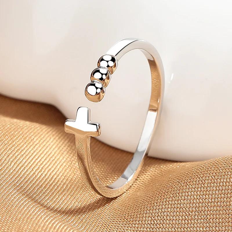 Dawn's Jewel Japanese And Korean Fashion Simple Circle Cross Ring Female Ins Opening Adjustable Slim New 925 Silver Jewelry