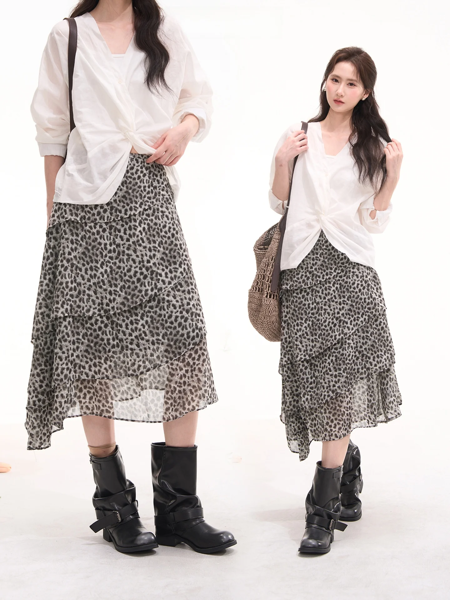 

Юбка с леопардовым принтом Heme, асимметричная, с завышенной талией, из полиэстера, летняя, женская, в стиле Harajuku Spicy Girl, для витрин